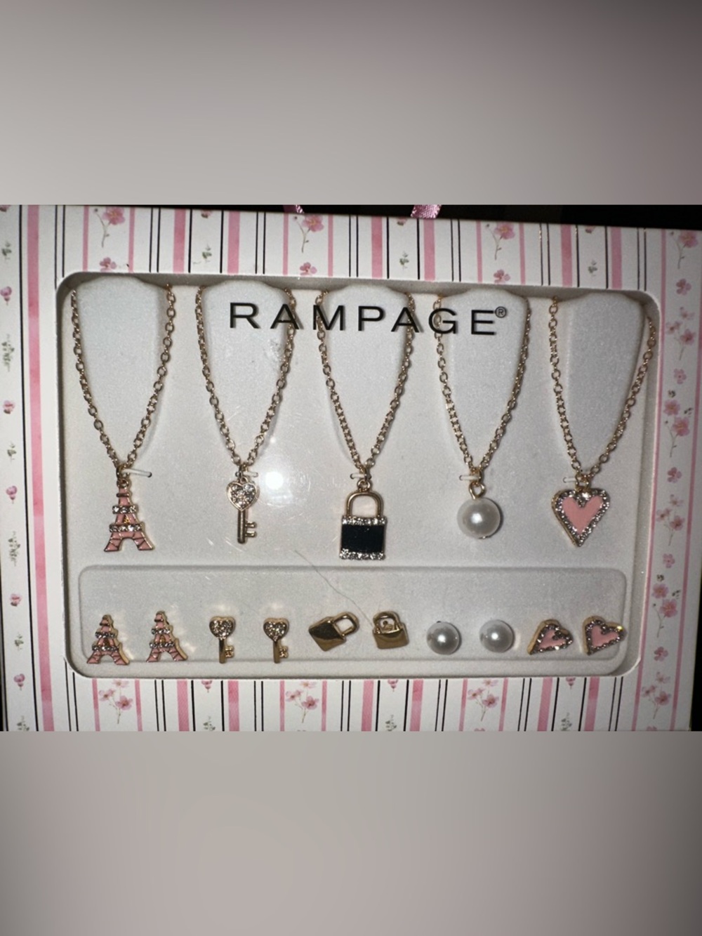 Rampage Gold-Tone Necklace & Earring Set with Pink and Black Accents